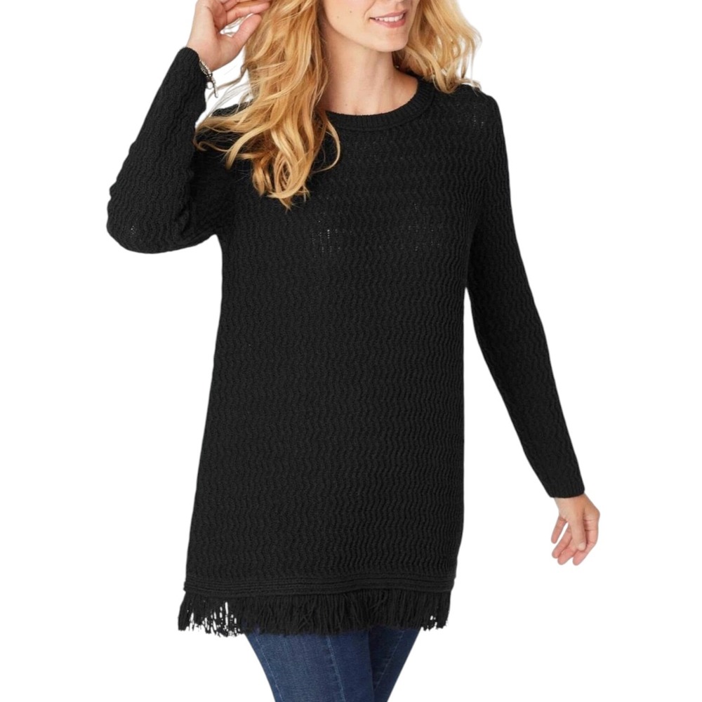 J. Jill Sweater Womens MP Fringe Hem Textured Knit Tunic Coastal Grandma NEW